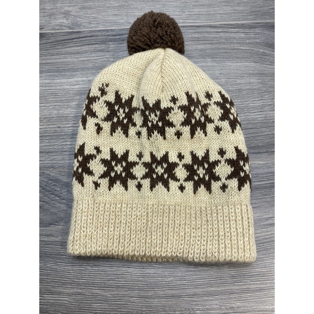 Vintage Wigwam Mills Ski Hat 100% Virgin Wool Beanie Cap USA Knit Pom